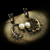Leaf Ring Freshwater Pearl Earrings Noble Jewelry