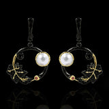 Leaf Ring Freshwater Pearl Earrings Noble Jewelry
