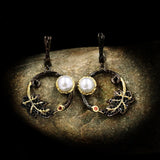 Leaf Ring Freshwater Pearl Earrings Noble Jewelry
