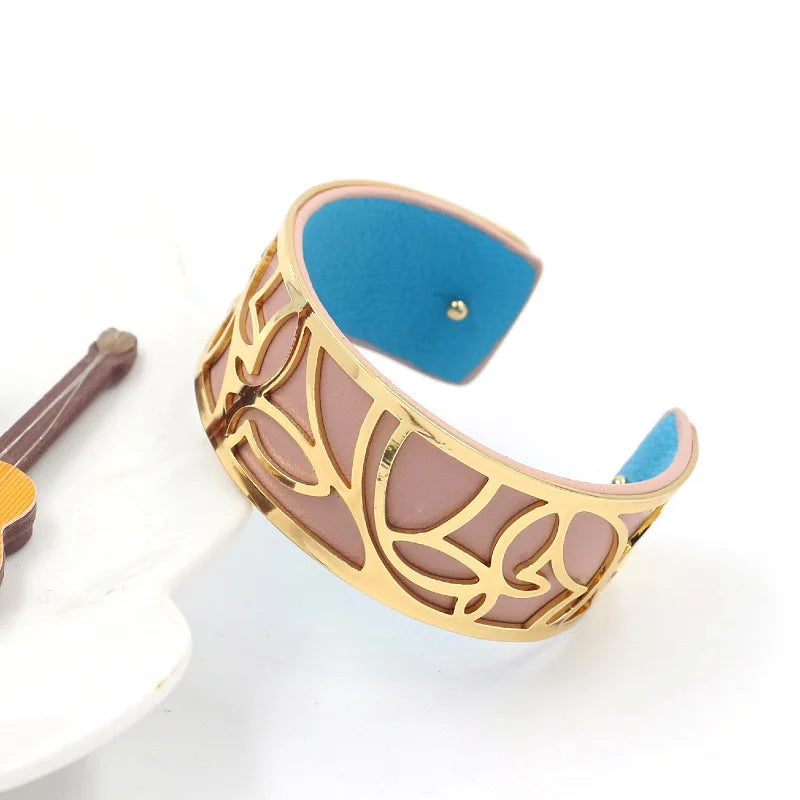 Retro PU Leather Bracelet For Women Metal Bangles Gift