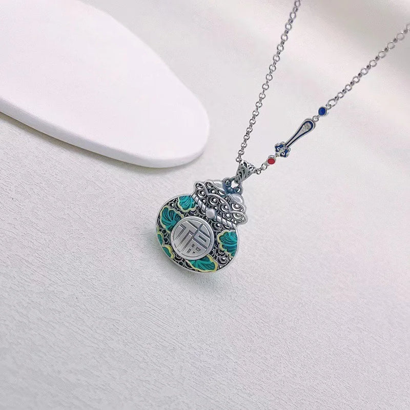 Retro Silk Double Sided Blessed Bag Enamel Pendant