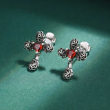 Ruby Rose Cross Stud Earrings Red Diamond Silver Anniversary Gift