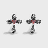 Ruby Rose Cross Stud Earrings Red Diamond Silver Anniversary Gift