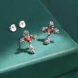 Ruby Rose Cross Stud Earrings Red Diamond Silver Anniversary Gift