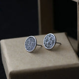 925 Silver Water Ripple Stud Earrings Retro Style Jewelry