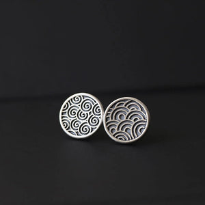 925 Silver Water Ripple Stud Earrings Retro Style Jewelry
