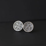 925 Silver Water Ripple Stud Earrings Retro Style Jewelry