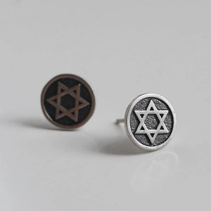 Retro S925 Silver Stud Earrings Six Pointed Star Round Frosty Wind Earrings