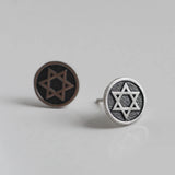Retro S925 Silver Stud Earrings Six Pointed Star Round Frosty Wind Earrings