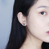 Retro S925 Silver Stud Earrings Six Pointed Star Round Frosty Wind Earrings