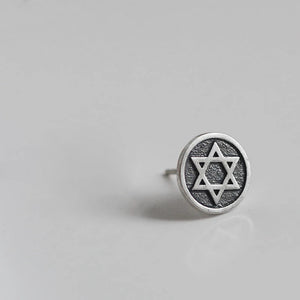 Retro S925 Silver Stud Earrings Six Pointed Star Round Frosty Wind Earrings