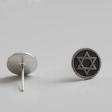 Retro S925 Silver Stud Earrings Six Pointed Star Round Frosty Wind Earrings