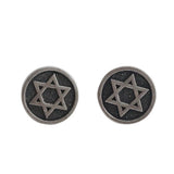 Retro S925 Silver Stud Earrings Six Pointed Star Round Frosty Wind Earrings