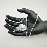 Retro Silver Big Truck Pendant Necklace Mens Driver Jewelry Punk Van Necklace