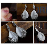 Vintage Opal Water Drop Flower Pendant Long Necklace & Earrings Set