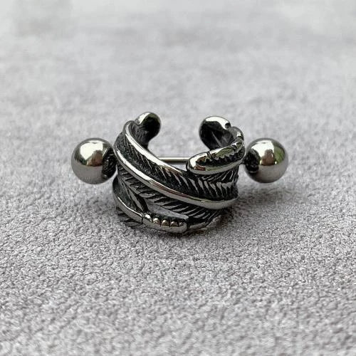 Retro Feather Titanium Steel Earrings Men's Punk Hip Hop Accessories