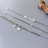 Vintage Smiley Face Thai Silver Bracelet for Women Girls