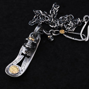 Golden Eye Skull Pendant Silver Necklace