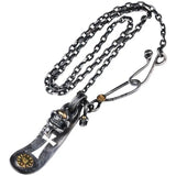 Retro Spoon Handle Reconstruction Golden Eye Skull Pendant Silver Necklace