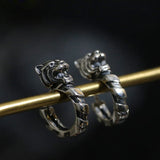 Retro 92 Sterling Silver Tiger Carved Earrings Hip Hop Original Jewelry
