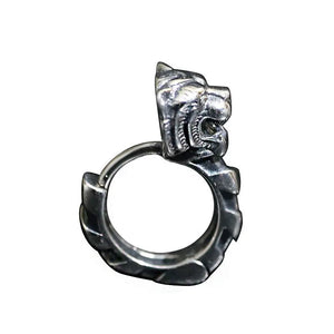 Retro 92 Sterling Silver Tiger Carved Earrings Hip Hop Original Jewelry