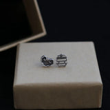 925 Sterling Silver Cloud Silver Lock Asymmetric Couple Earrings