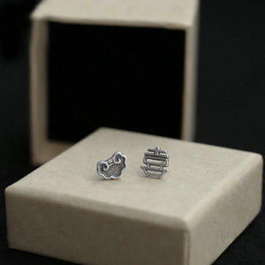 925 Silver Cloud Silver Lock Asymmetric Earrings Couple Chinese Style