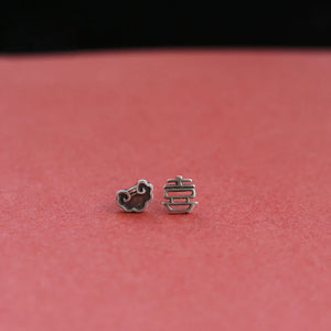 925 Sterling Silver Cloud Silver Lock Asymmetric Couple Earrings