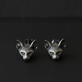 925 Silver Cat Head Earrings Retro Carved Frosted Men Women Jewelry