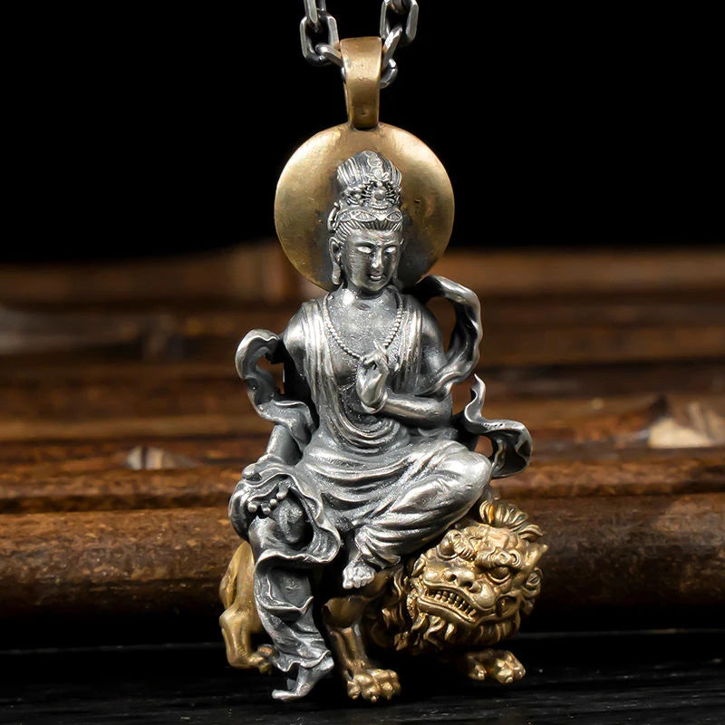Retro Buddha Pendant Necklace Guanyin Bodhisattva