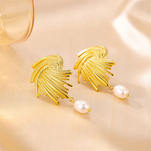 Retro Style Ins Braided Pearl Metal Gold Earrings