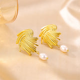 Retro Style Ins Braided Pearl Metal Gold Earrings
