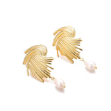 Retro Style Ins Braided Pearl Metal Gold Earrings