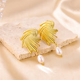 Retro Style Ins Braided Pearl Metal Gold Earrings