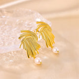 Retro Style Ins Braided Pearl Metal Gold Earrings