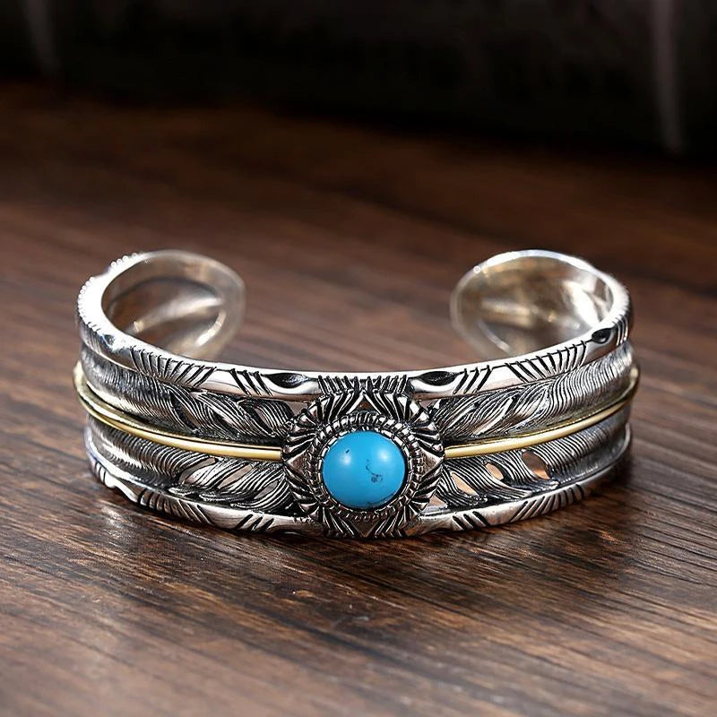 Turquoise Double Feather Bracelet Retro Jewelry Accessory