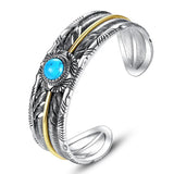 Retro Turquoise Double Feather Bracelet Unisex Retro Jewelry