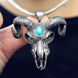 Evil Satan Goat Head Pendant Men's Necklace Retro Turquoise