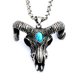 Evil Satan Goat Head Pendant Men's Necklace Retro Turquoise