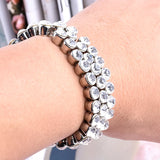 Adjustable Rhinestone Big Bracelet for Women Men Glamour Cuff Punk Party Jewelry