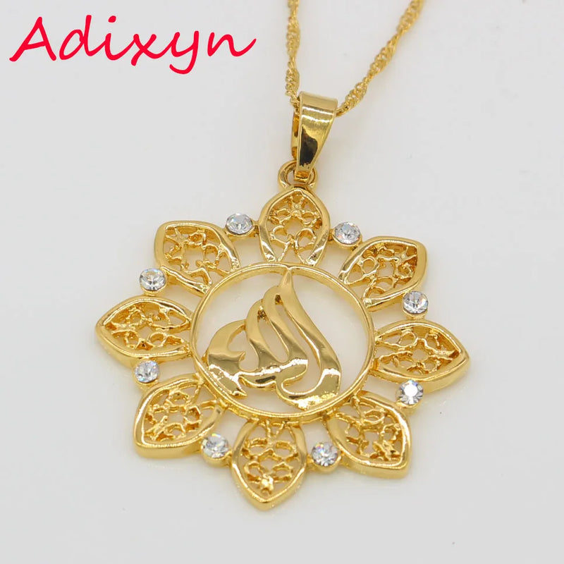 Rhinestone Allah Pendant Necklace Arabic Muslim Islam Jewelry