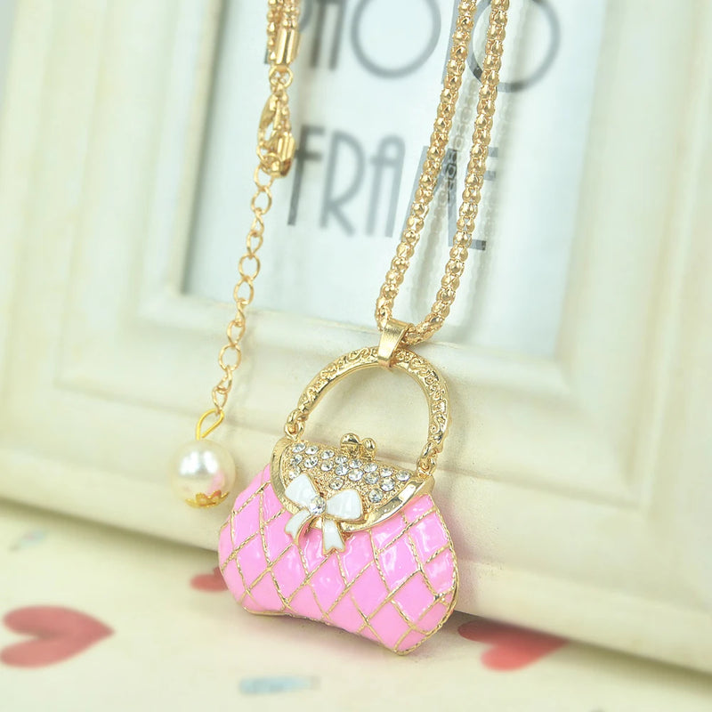 Rhinestone Bead Lady Bag Charms Handbag Pandent Necklace Jewelry