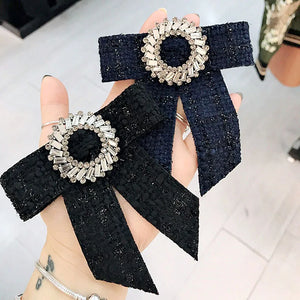 Rhinestone Bow Brooch for Women Girls Collar Bowtie Corsage