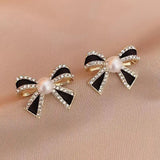 Rhinestone Bow Stud Earrings Women Sparkle Wedding Gift