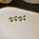 Rhinestone Bow Stud Earrings Women Sparkle Wedding Gift
