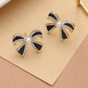 Rhinestone Bow Stud Earrings Women Sparkle Wedding Gift
