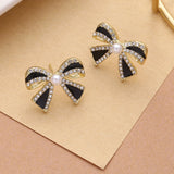 Rhinestone Bow Stud Earrings Women Sparkle Wedding Gift