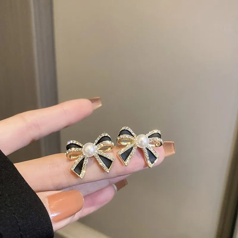 Rhinestone Bow Stud Earrings Women Sparkle Wedding Gift