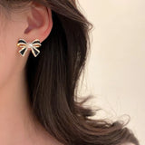 Rhinestone Bow Stud Earrings Women Sparkle Wedding Gift
