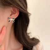 Rhinestone Bow Stud Earrings Women Sparkle Wedding Gift